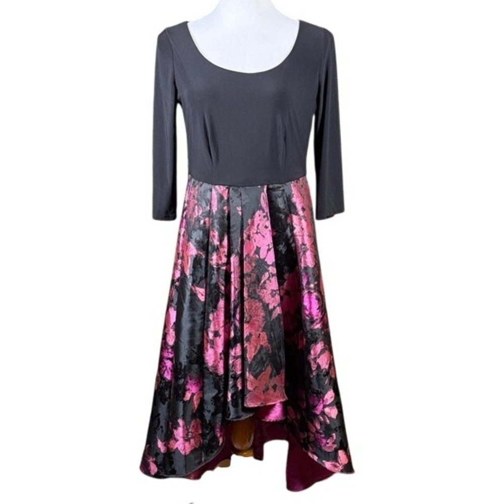 R&M Richards Womens Black Pink Floral High-Low Evening Gown Dress Size 6